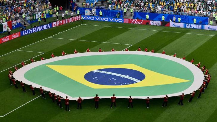 A Brazilian flag ahead of a game